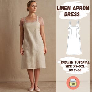 Linen Apron Dress Sewing Pattern, Minimalist Pinafore Dress, Handmade Linen Smock Dress, Sleeveless Casual Dress, Strap Dress, Pockets Apron