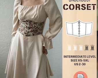 Modello di cucito per corsetto sottoseno in PDF / Istruzioni in inglese per livello intermedio / Corsetto con cintura in vita rinascimentale