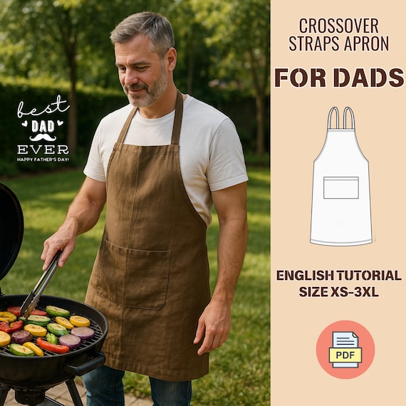 For Dads Apron Sewing Pattern, For Him, Dad's Day, Linen Apron, Apron pattern, Father’s Day Gift, BBQ Apron with Pockets, Kitchen Chef Apron