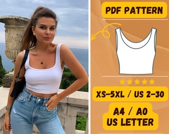 Sewing patterns for women tops, Scoop Neckline, XS-5XL, Instant Download PDF, Easy Digital in A4-A0-US Letter, Crop Top
