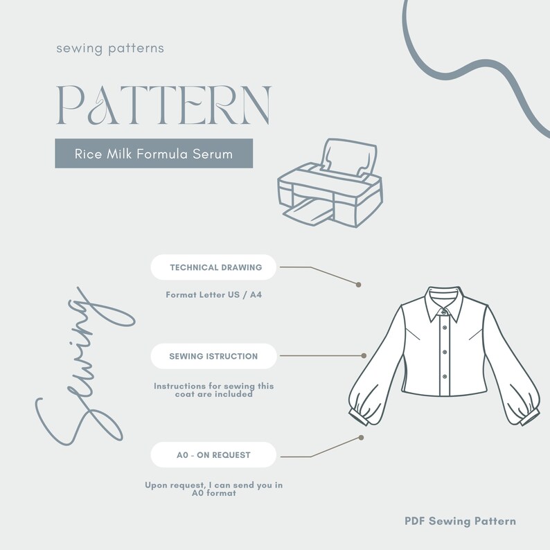 Lantern Sleeve Sewing PDF Pattern Blouse Size XS-XXL, Puff Sleeve ...