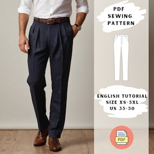 Klassieke geplooide herenbroek PDF-patroon | Eenvoudige naai-instructies inbegrepen | Broek bruiloft man | Kantoorbroek