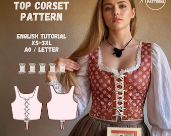 Sewing Corset Top Pattern | Lace up Bustier | Digital PDF Pattern| Renaissance Corset | Instant Download |  XS-3XL | Cottagecore Corset