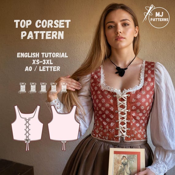 Sewing Corset Top Pattern | Lace up Bustier | Digital PDF Pattern| Renaissance Corset | Instant Download |  XS-3XL | Cottagecore Corset