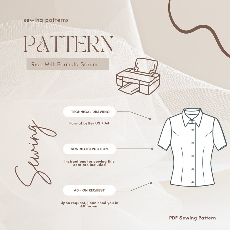 Short Sleeve Blouse PDF Sewing Pattern Button up Shirt PDF Pattern ...