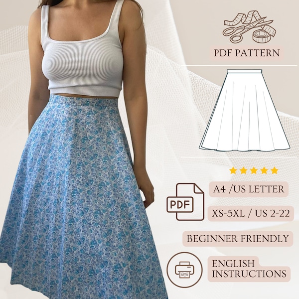 A-Line Skirt PDF Pattern, Sewing Pattern Skirt, Easy To Sew Skirt Pattern, Digital Sewing Pattern Skirt, Skirt Pattern