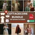 Cottagecore Sewing Patterns Bundle - 15 PDF Patterns for Dresses, Corsets, Capes, Collars, Blouse, Skirt- Vintage Pattern