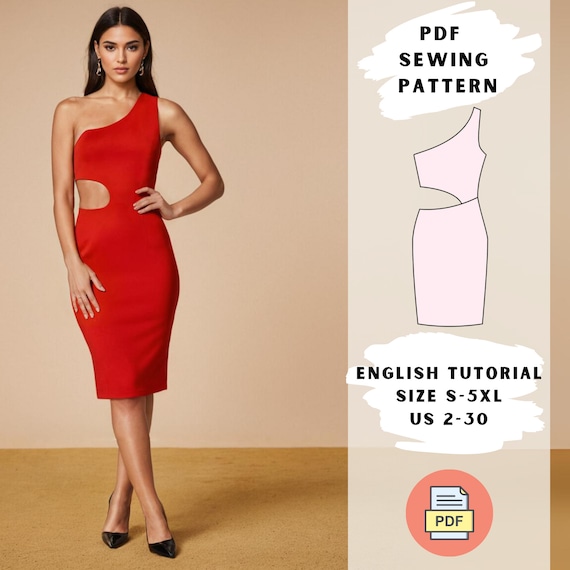 One-shoulder Prom Dress Sewing Pattern: Party Cutout Asymmetrical, Sleeveless, PDF, Sizes XS-5XL - Etsy One-shoulder Prom Dress Sewing Pattern: Party Cutout Asymmetrical, Sleeveless, PDF, Sizes XS-5XL - Etsy