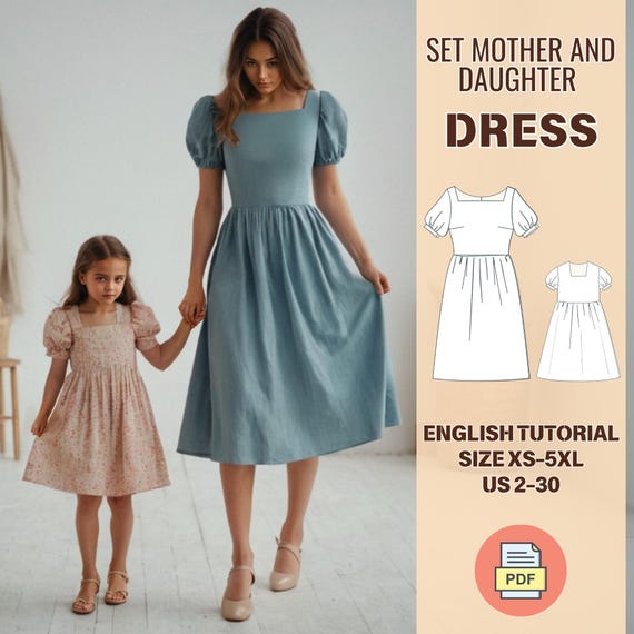 Mom and Daughter Dress Sewing Pattern, Bishop Sleeve Dress PDF Pattern, Linen Dress, Set Mommy and Me Dress, XS-5XL, US 2-30 - Etsy Mom and Daughter Dress Sewing Pattern, Bishop Sleeve Dress PDF Pattern, Linen Dress, Set Mommy and Me Dress, XS-5XL, US 2-30 - Etsy