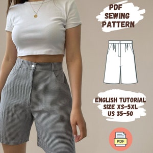 Shorts PDF Pattern Women Button Cotton Shorts Sewing Pattern Summer Casual Short Pants Pattern
