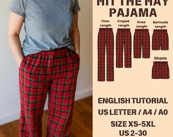 Set 5 Hit the Hay Pajama Pants Women and Men 5 Lengths : Shorts, Bermuda, Knee, Cropped, Full, Unisex PJ Bottoms