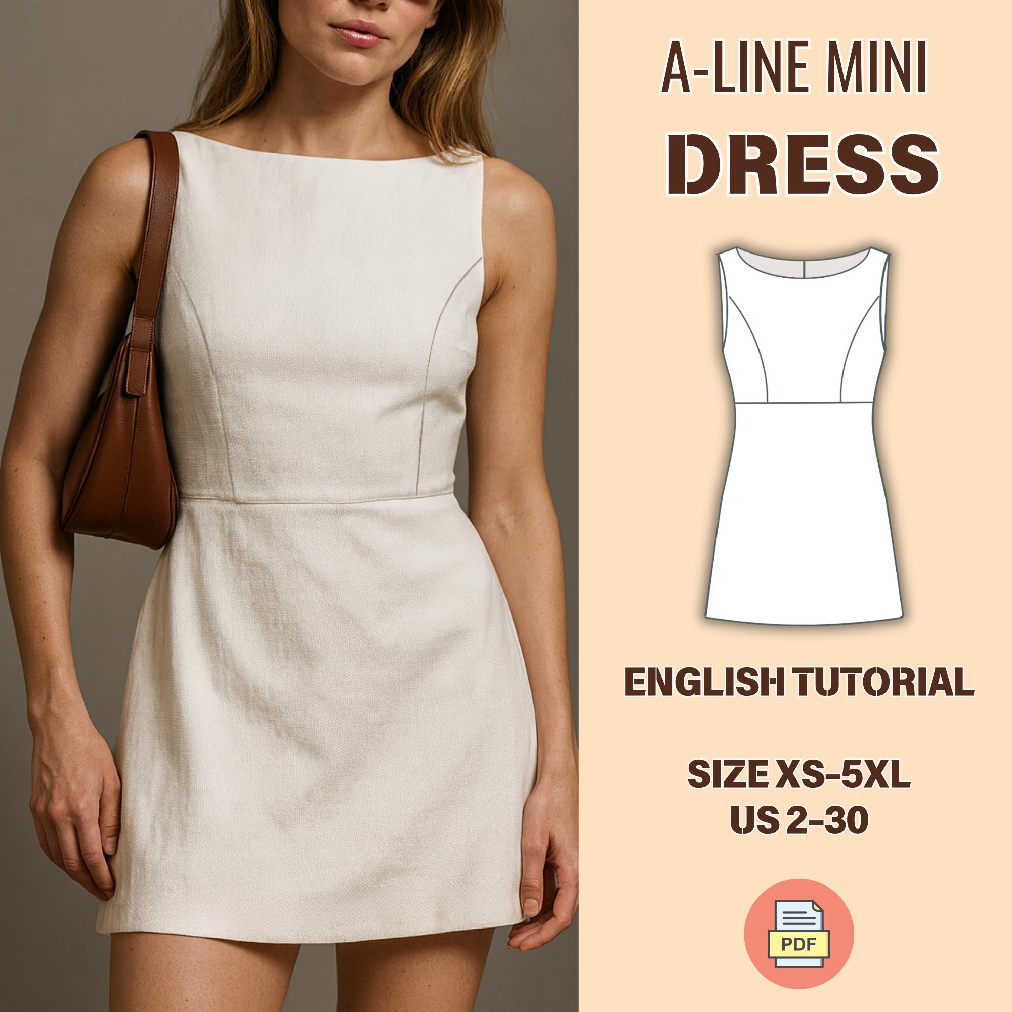a line mini dress sewing pattern Halter Cami Tiered Mini Dress Sewing Pattern – Patterns For Less main image 0