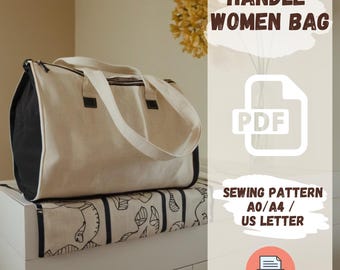Tote Bag Sewing Pattern PDF - DIY Bag Template for Handle Women Bag - Easy Printable Handmade Tote or Travel Bag Sewing Pattern