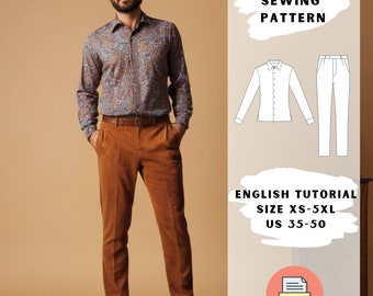 Patrón de costura para camisa y pantalón de hombre, estilo casual (patrón en PDF, tallas XS-5XL)