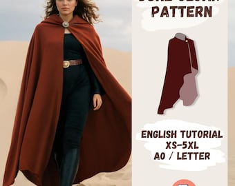 Cloak Sewing Pattern PDF, Women Cape Pattern, Fantasy Carnival Costume, Elven Cape, Magical Gown, Halloween Sewing Project, Medieval Dress