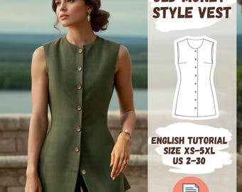 Linen Vest Sewing Pattern - Sleeveless Tailored Button Down Vest - Versatile Minimalist Office or Casual Old Money Outfit - PDF