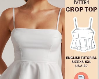 Peplum Crop Top Sewing Pattern - PDF Women's Top Pattern - Summer Tank Top DIY Sewing Tutorial XS-5XL