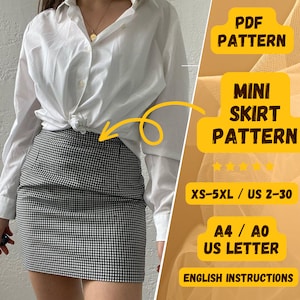 High Waist Mini Skirt, PDF Sewing Pattern, Women Office Skirt Pattern, Pencil Plaid Skirt