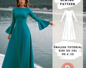 Patrón de costura de vestido elegante de manga larga Vestido