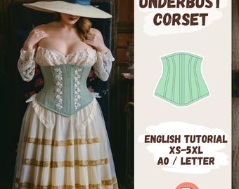 Patrón de corsé bajo el busto, corsé con cinturón para la cintura, vestido corsé victoriano, corsé renacentista de talla grande sin copas, patrón en PDF