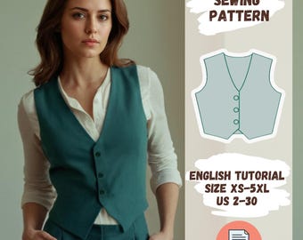 Classic Vest Sewing Pattern PDF | Women’s Vest Tutorial | XS-5XL Sizes | Vintage-Inspired Sewing Pattern | Office Vest