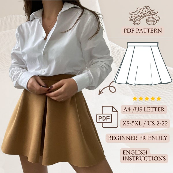 School Skirt PDF Sewing Pattern / Easy Womens circle Skirt Pattern / XS-5XL / Instant Download/ Circle Skirt Sewing Pattern