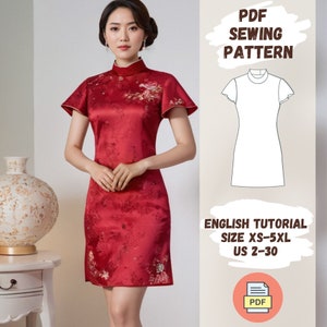 Cheongsam Dress PDF Sewing Pattern | Flared Sleeve | Stand Collar | Modern Qipao | Tea Ceremony | Chinese Wedding Dress