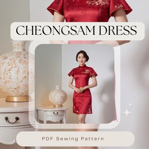 Cheongsam Dress PDF Sewing Pattern | Flared Sleeve | Stand Collar ...