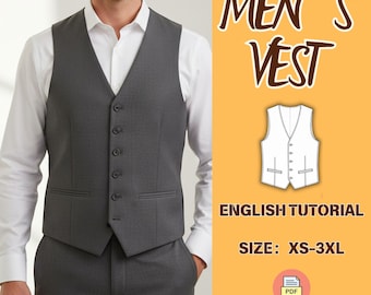 Men's Suit Vest Pattern, Man waistcoat, Classic Wedding Formal, Groomsmen, Tailored Gilet with Pockets