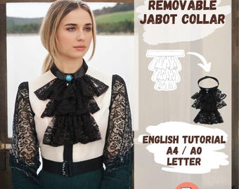Patrón de costura de corbata jabot de encaje gótico victoriano, accesorio de cuello steampunk con volantes de encaje, accesorio de disfraz de vampiro renacentista para cosplay en formato PDF
