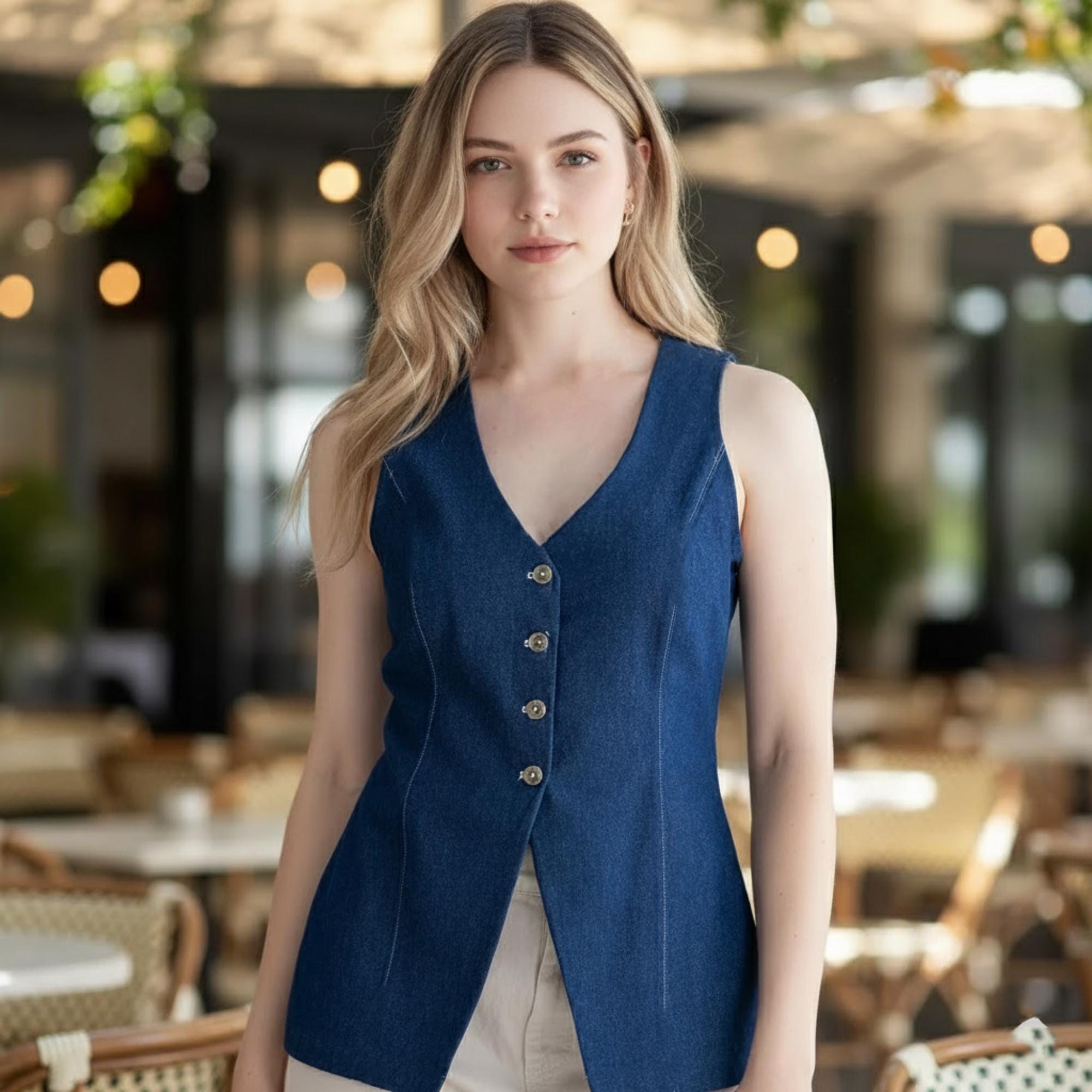 High Vest Pattern Women's Long Vest Sewing Pattern – Fitted Buttoned V-neck Waistcoat PDF ...