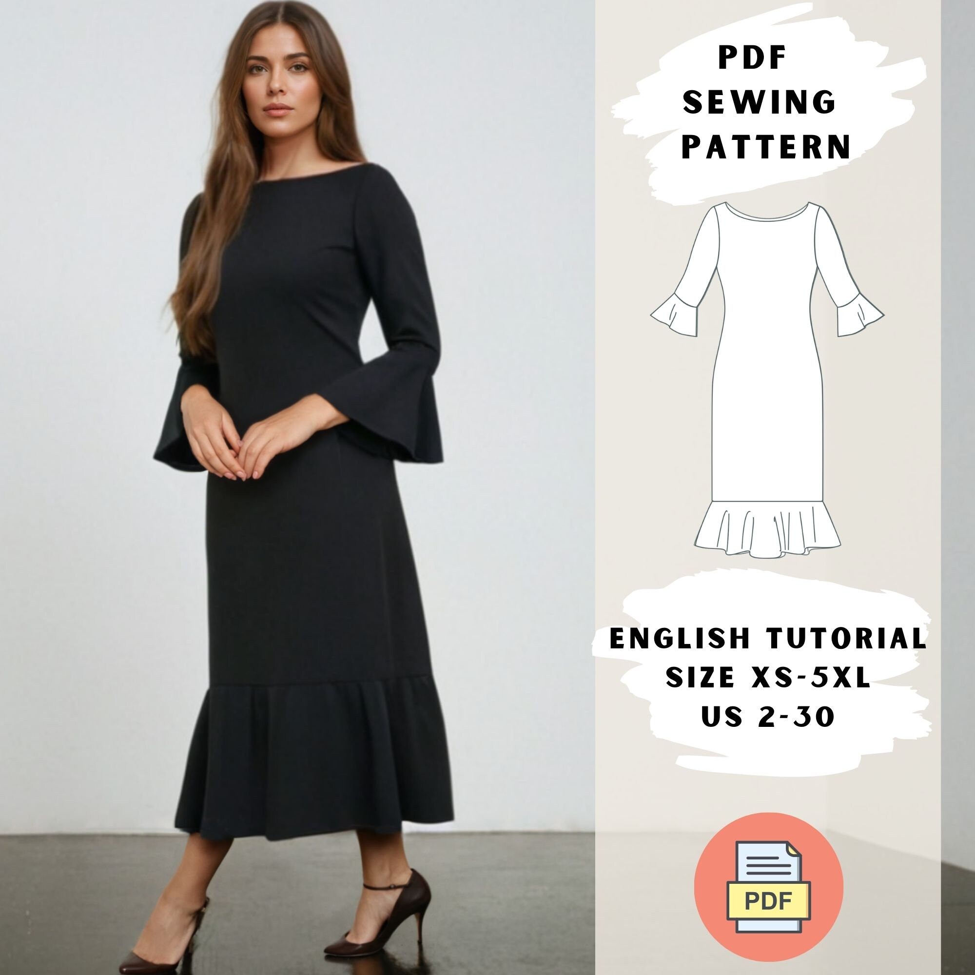 black dress 3/4 sleeve midi length Elegant Plus Size Black Midi Dress with V-Neck and 3/4 Sleeves for Autumn  and Special Occasions main image 0