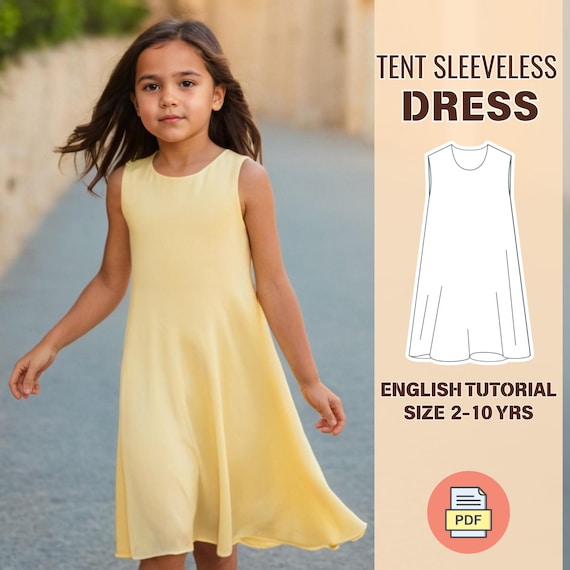 Girls Dress Sewing Pattern - Sleeveless Tent Dress - Summer Dress PDF Pattern - Easy Beginner Sewing Pattern - Toddler & Kids Dress Pattern
