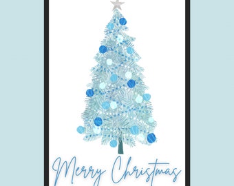 Merry Christmas themed blue Christmas tree printable | Wall art | Print | Home decor