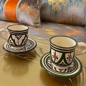 Mini Handmade Colourful Moroccan Tea Cups & Saucer Set | Traditional | Moroccan pottery | Hand-painted| Ceramic