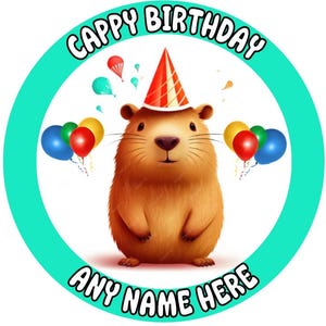 7.5&quot; Personalised Capybara Cappy Birthday Cake Topper Edible Icing/Rice Paper