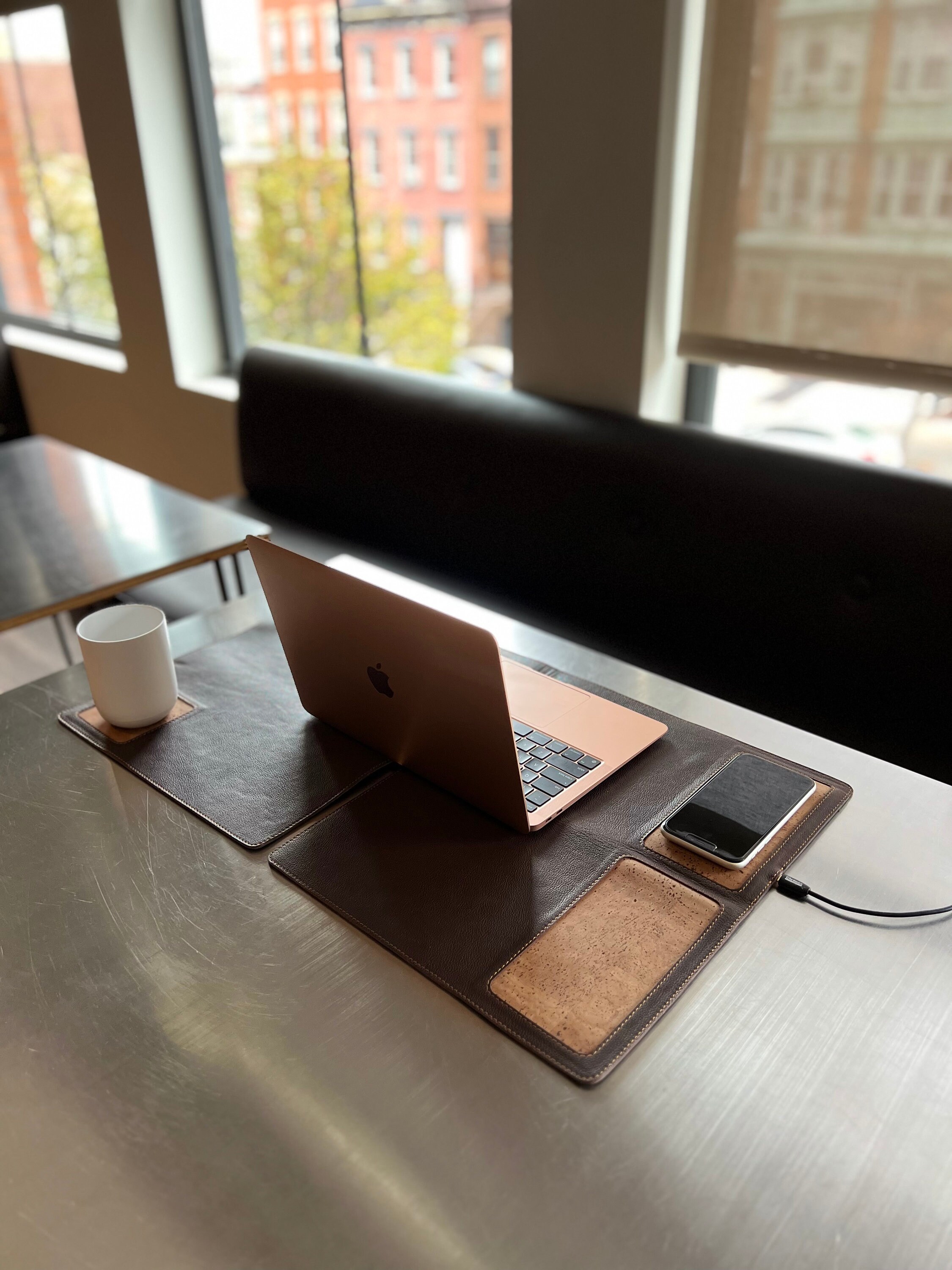 Modacorx Leather and Cork Desk Mat With Built in Phone Charger Etsy