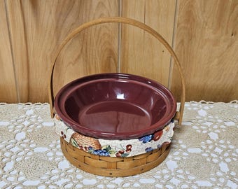 Soporte para cesta tejida Longaberger, color rojo, plato pequeño para tarta, forro de tela para cerámica, 3 piezas.