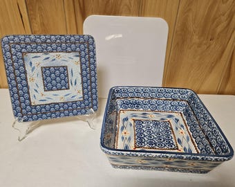 Temptations Old World Blue Casserole Dish Set, Hand Painted Serving Dish (3 PC)