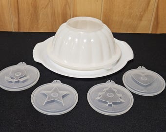 Vtg Tupperware Jel N Serve Jello Mold Ice Mold Star Heart Flower Tree Serve Tray 7 PC Set Baking Kitchen Serving Entertaining