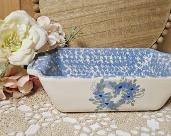 Gerald E Henn Workshops Stoneware Loaf Pan Baking Dish Spongeware Heart Design Cottage Core Kitchen Vintage
