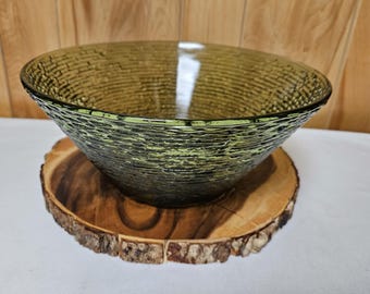 Vintage Anchor Hocking Soreno Avocado Green Glass Serving Bowl Large 11.5"