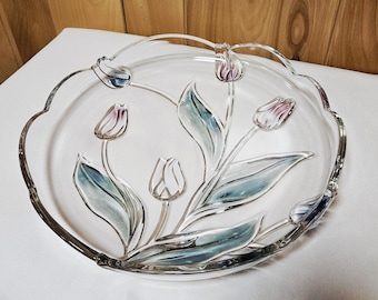Plato vintage de cristal Mikasa Tivoli con tulipanes pintados a mano de 30 cm