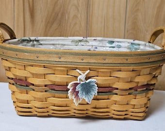 Longaberger 2001 Autumn Reflections Blessings Basket  5 PC: Protector, Charm, 2 Inserts Fall Decorative Basket Storage Organization