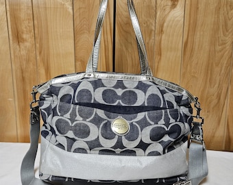 Coach XL Denim Signature Stripe Tote Weekender Diaper Bag