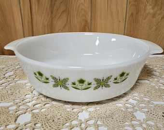 Vintage Anchor Hocking Fire King 2 QT Milk Glass Dish, Meadow Green Casserole Baking Kitchen Dining