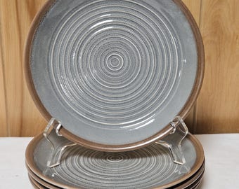 Food Network Set Of 5 Colby Stoneware Salad Plates 8 1/4" Gray Brown Rim Kitchen Dining Serving