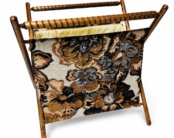 Vintage Knitting Sewing Caddy MCM Floral Tapestry Fabric Folding *READ DSC* Storage