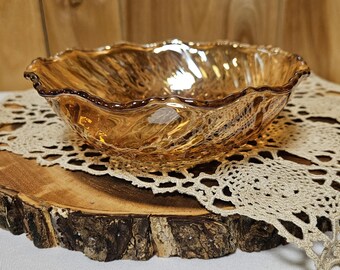 Marigold "Diamond Point" Amber Carnival Depression Glass Bowl Scalloped Edge 6"
