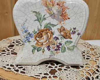 Vintage Napkin Holder Crackle Flowers Floral Cottage Core 1987 Handcrafted